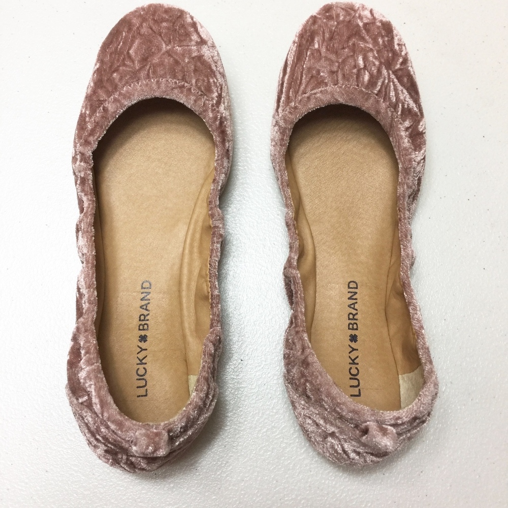 NEW Lucky Brand Crushed Velvet Flats Silver Pink - Picture 6 of 7